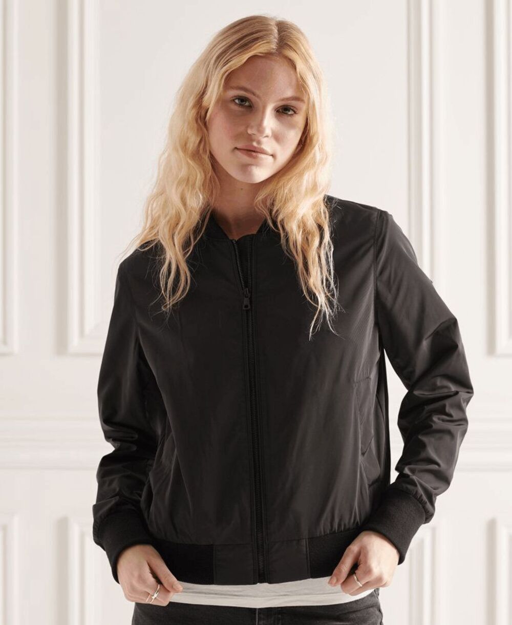 Superdry Studio Black A1 Bomber Full Zip Up Coat Jacket Women's Size 10